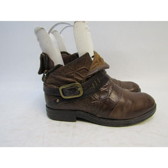 A.S. 98 Womens Size 36 EUR Brown Tooled Leather Buckle Zip Ankle Boots Booties - Picture 3 of 11